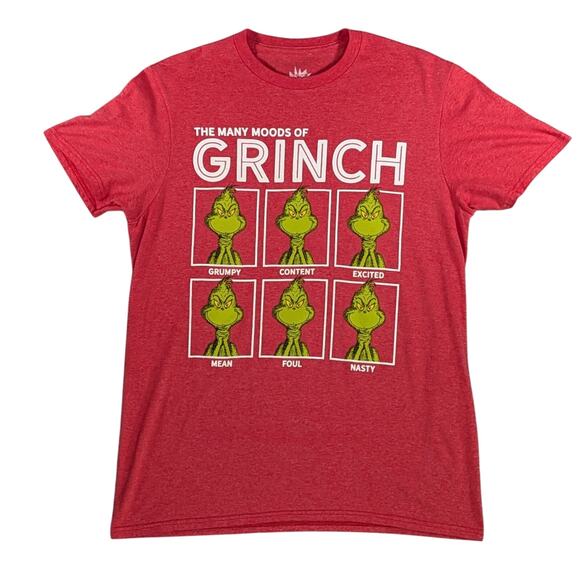 The Many Moods of Grinch Shirt M Red Dr. Seuss Christmas Graphic Tee - Picture 2 of 6